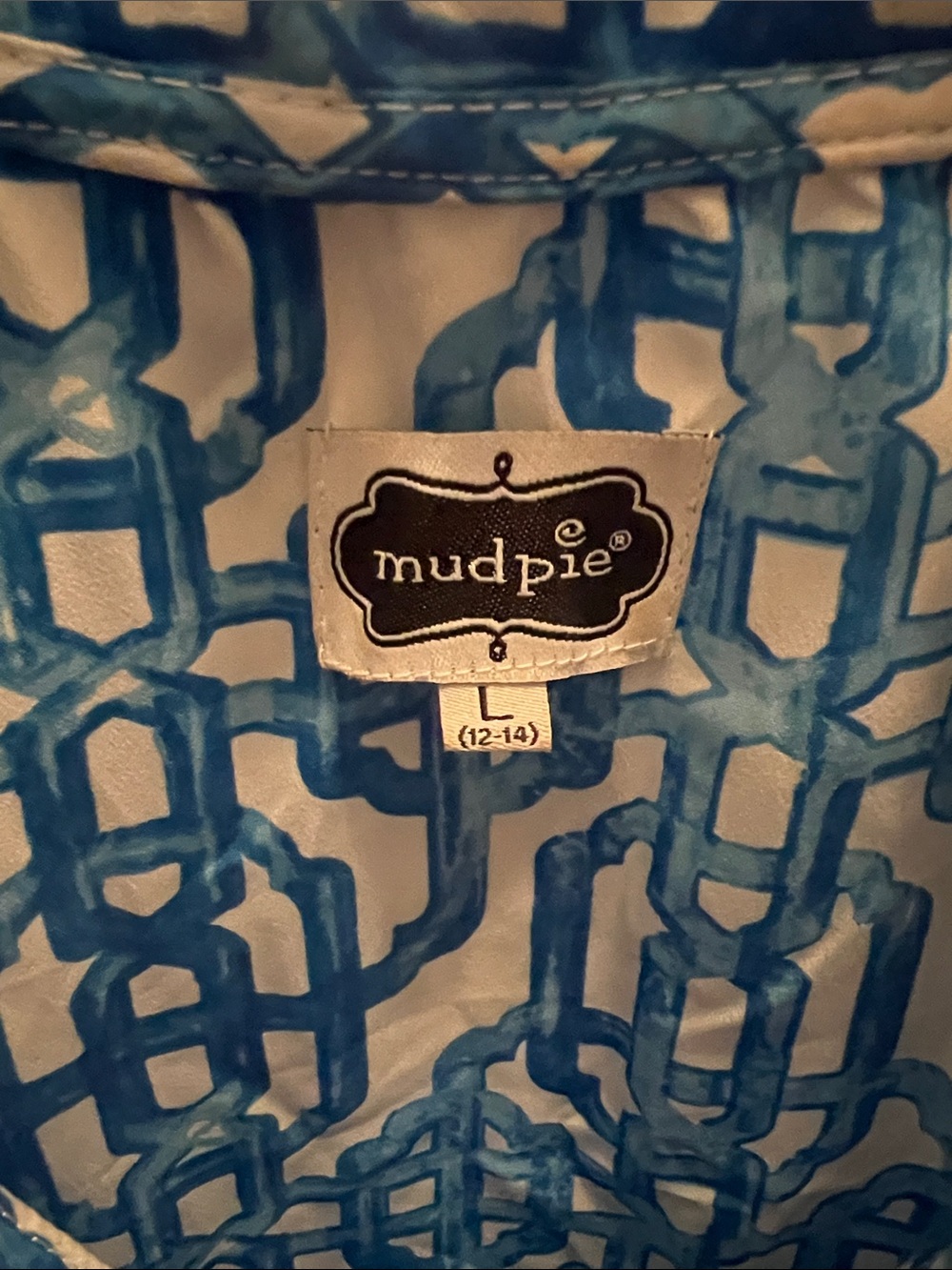 Mud Pie Blue Geometric Ruffle Neck Top - Picture 2 of 5